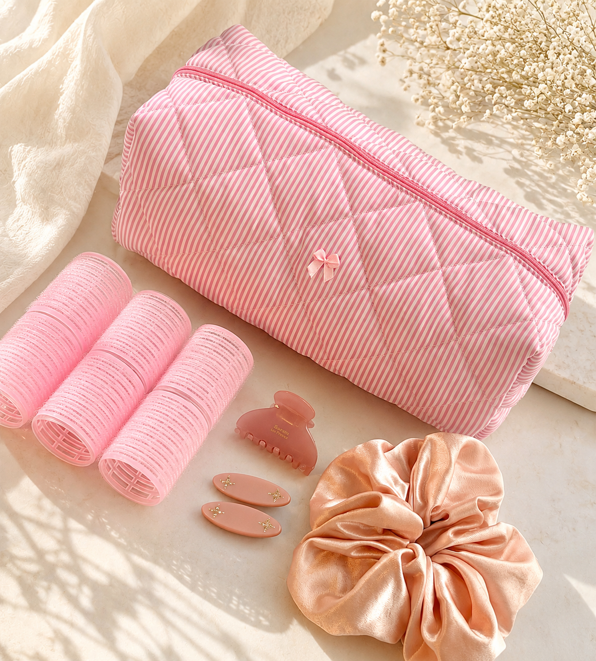 Pink Stripe Hair Essentials Bundle🎀